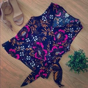 Floral Sleeveless Wrap Blouse